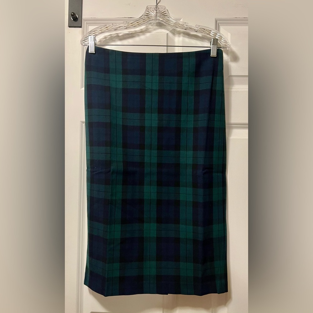 Catherine Malandrino Green and Blue Plaid Pencil Skirt